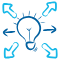 Icona di lampadina con frecce che illustra idee e innovazione.