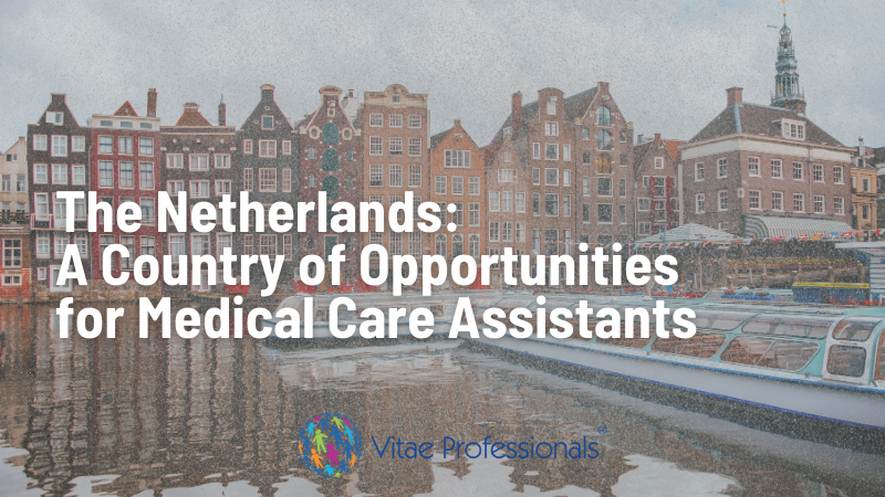 Care assistant providing support to a patient in a healthcare facility in the Netherlands.