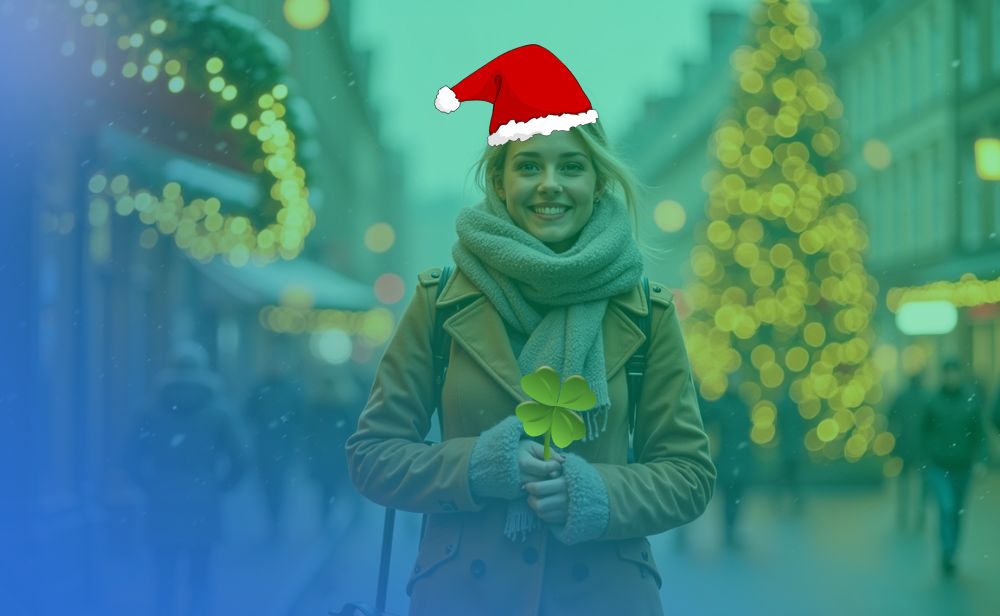 Mercado de Natal em Galway, Irlanda, iluminado com decorações festivas