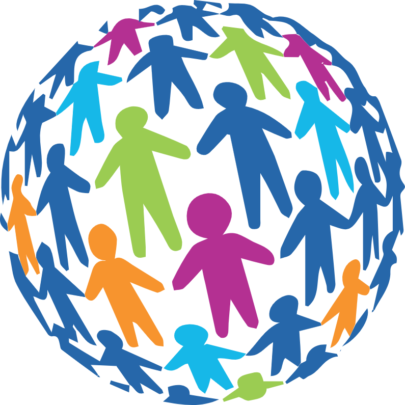 Illustration of a globe with people connected, symbolizing the international opportunities offered by Vitae Professionals.